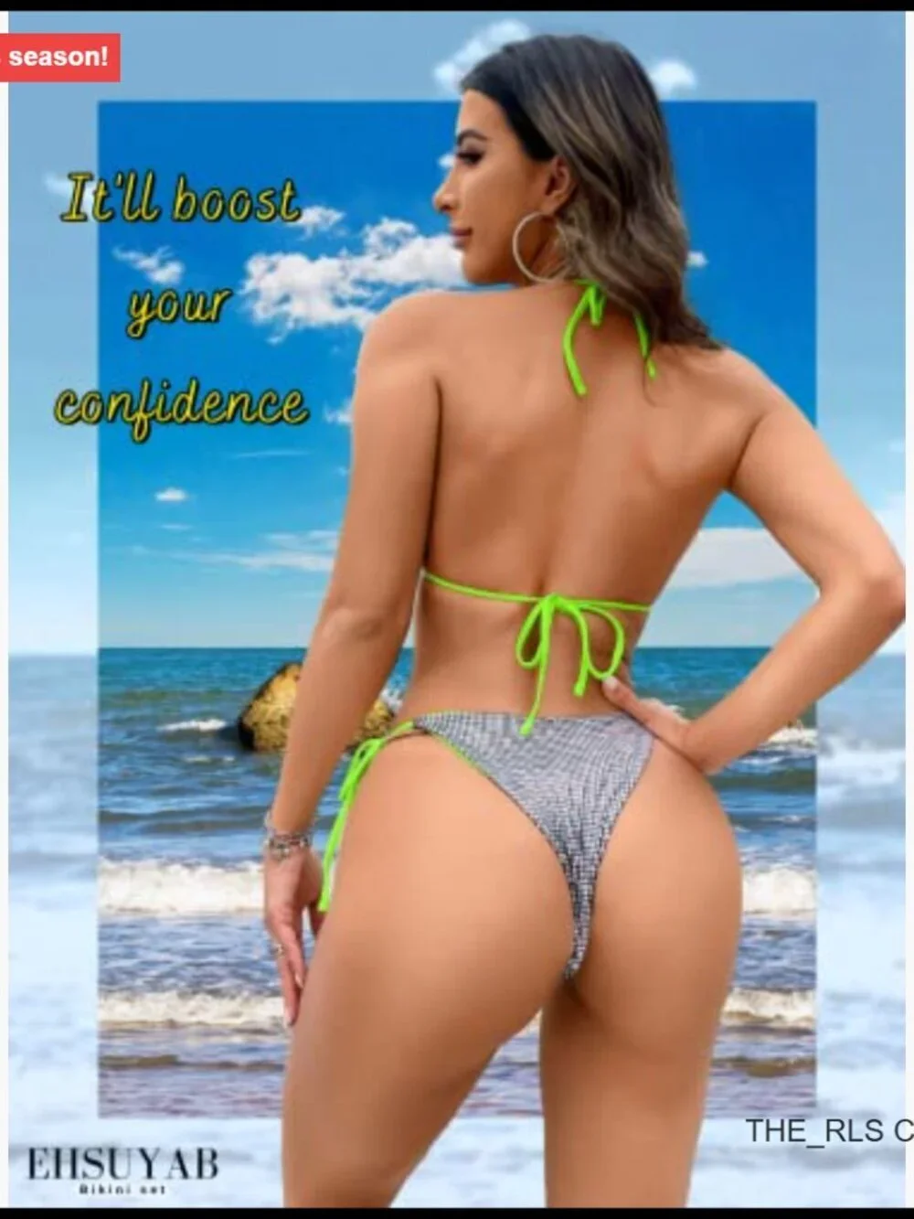 Glitter Bikini, Padded Swimsuit, Neon Strap, Boudoir Shoot